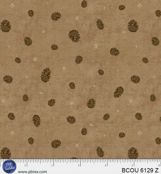 Tan / Natural Pinecones Bigfoot Country BCOU-6129-Z Cotton 44/45 Fabric Per Yard