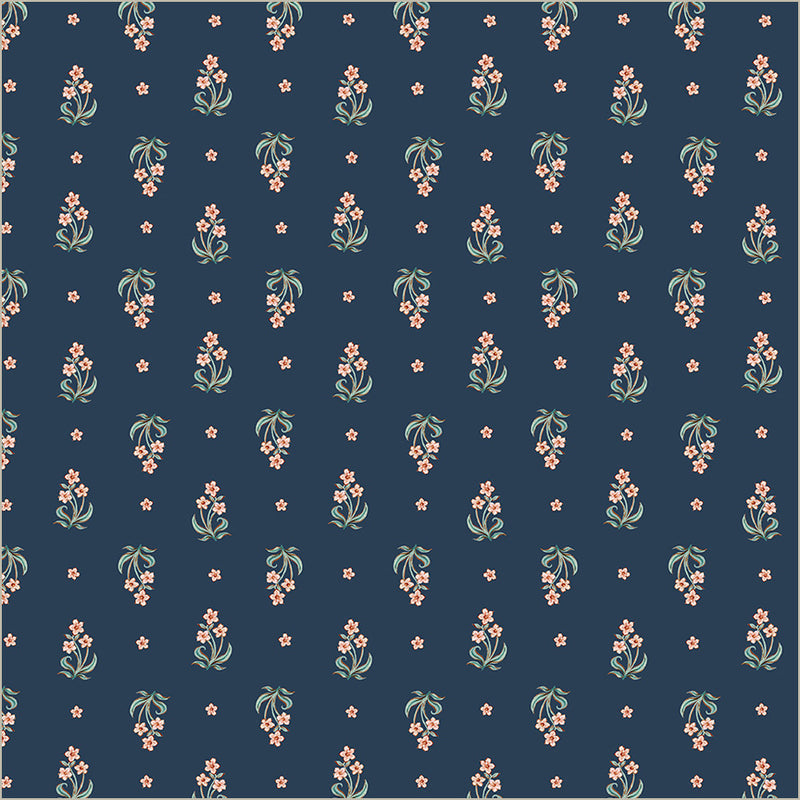Tapestry Posy Prussian Cotton 43/44 Fabric Per Yard