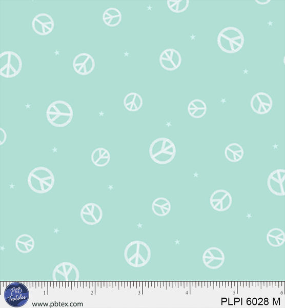 Teal Peace Symbol Peace, Love, Pickleball Cotton 44/45 Fabric Per Yard