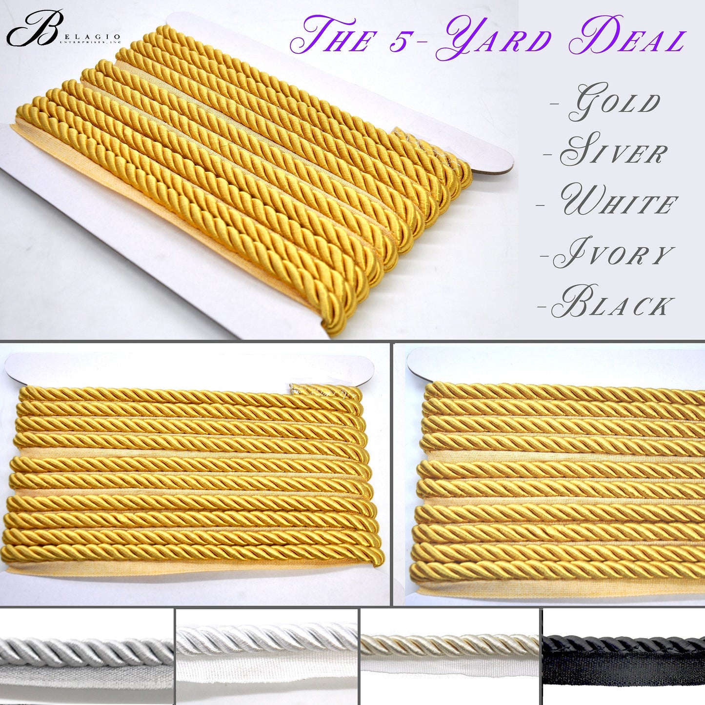 Trim - Softer 3/8" Cord with Lip, 5 yard roll upholstery / drapery / crafts BC5-1012