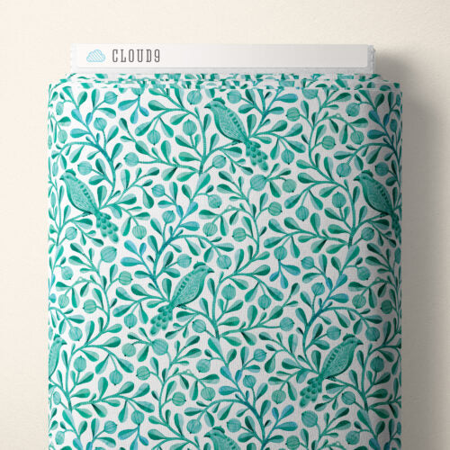 Turquoise Felipe Birds and Branches Cotton 44/45 Fabric Per Yard