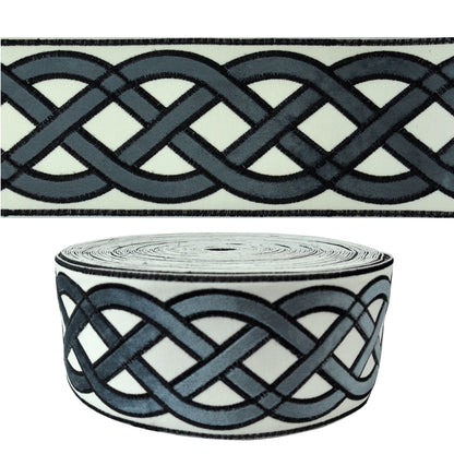 Velvet Embossed Decorative Trim Tape - 3 3/4" Width (25 Yard Roll) - BR-7526-49 Charcoal