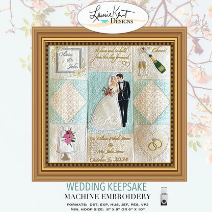 Wedding Keepsake Wall Hanging Embroidery Pattern with USB