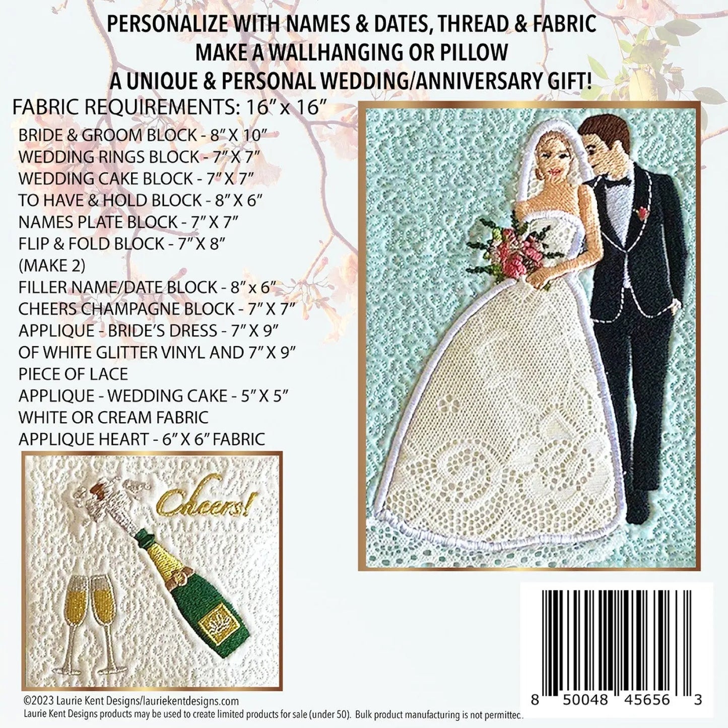 Wedding Keepsake Wall Hanging Embroidery Pattern with USB