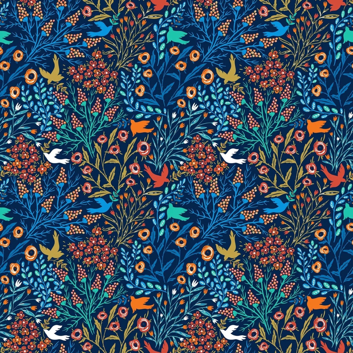 Whimsy Blue Bird Garden 44"/45" Fabric Per Yard