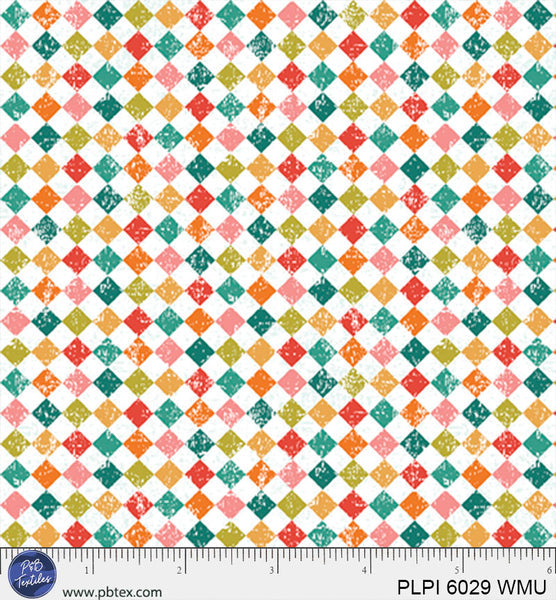 White Multi Square Geometric Peace, Love, Pickleball Cotton 44/45 Fabric Per Yard