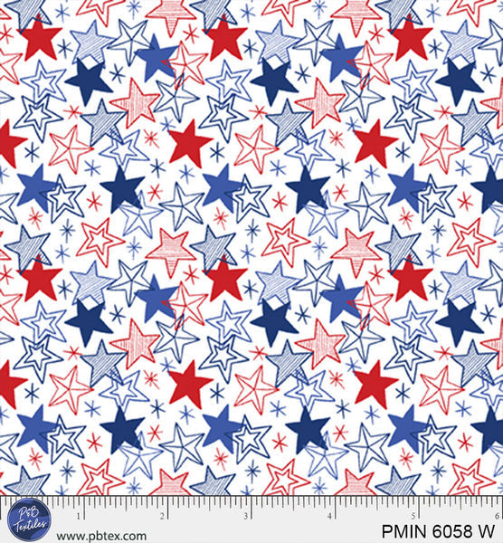 White Patriotic Minis PMIN-6058-W Cotton 44/45 Fabric Per Yard