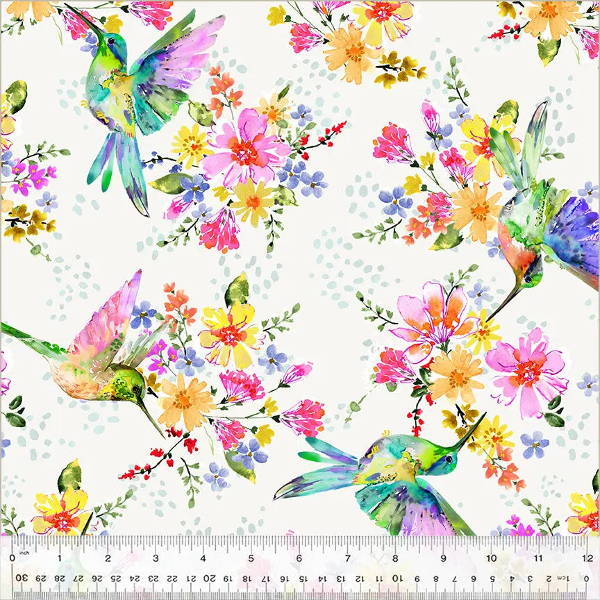 White Pretty Pollinators Ivory Wideback Cotton Fabric Per Yard