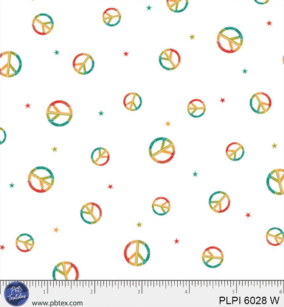White Rainbow Peace Symbol Peace, Love, Pickleball Cotton 44/45 Fabric Per Yard