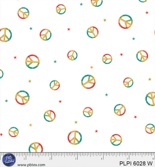 White Rainbow Peace Symbol Peace, Love, Pickleball Cotton 44/45 Fabric Per Yard