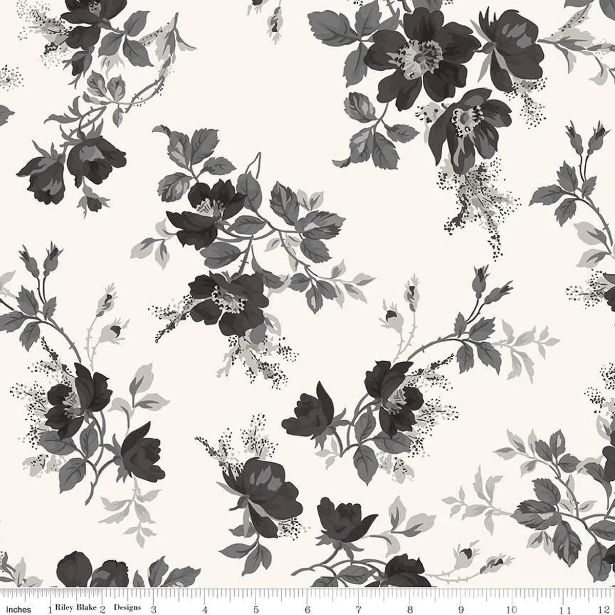 Wide Back Ink & Ivory Large Floral Ivory Cotton Wideback Fabric per yard