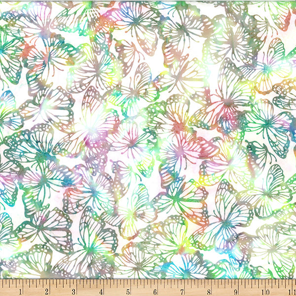 Spring Bali Batik Butterflies Cotton 44"/45" Fabric Per Yard