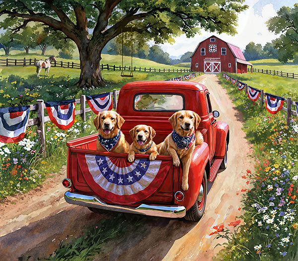 Patriotic Red Truck Roadtrip A Hoffman Spectrum Print Cotton