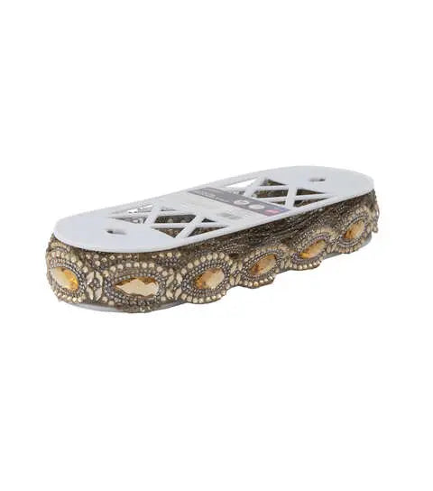 Yaya Han Iron On Crystal Princess Trim 1.38" Gold - Per Yard