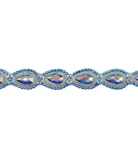 Yaya Han Iron on Crystal Princess Trim 0.56" Blue - Per Yard