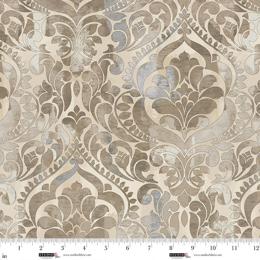 You Damask! Sepia Cotton Wideback Fabric per yard