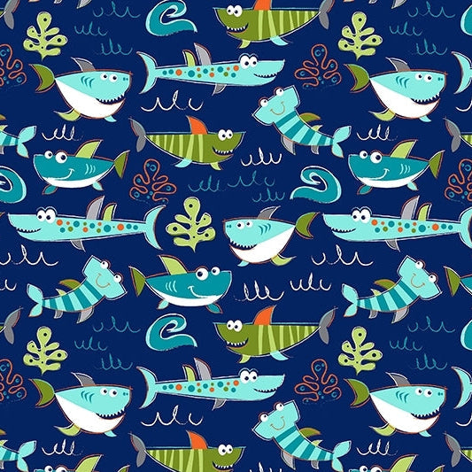 Digital Cuddle Sea Sharkies 58" - 60" Fabric per yard