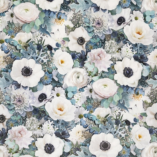 Digital Cuddle White Hoffman Blooming Buds 58" - 60" Fabric per yard