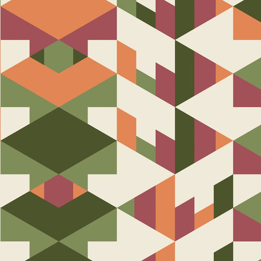 Orange and Green American Bold Hollyhock Cotton 44/45 Fabric Per Yard