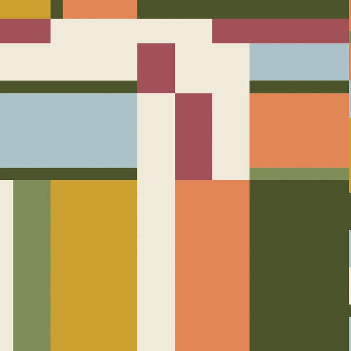 Orange and Green American Bold Oak Park Cotton 44/45 Fabric Per Yard