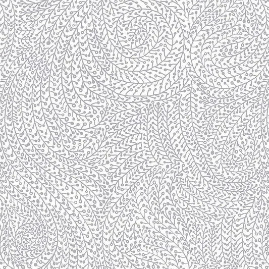 Grey on White Vine Maze Cotton Wideback Fabric Per Yard