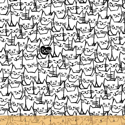 White Stacked Cats Wideback Cotton Fabric per yard